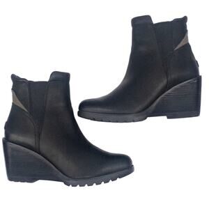 Sorel After Hours Chelsea Boot Wedge Heel Women's 9.5 Black Tan Taupe